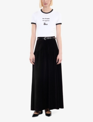 Shop The Kooples Womens  High-waist Flared-hem Cotton Maxi Skirt In Black