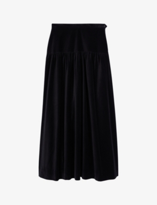 Shop The Kooples Womens  High-waist Flared-hem Cotton Maxi Skirt In Black