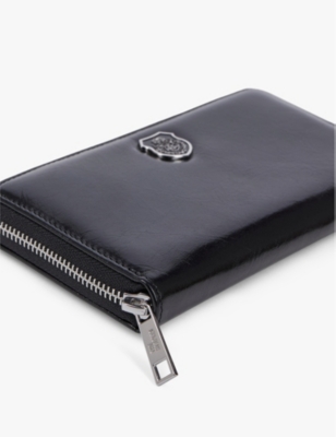The Kooples Womens Black Blazon Logo-plaque Leather Wallet In Black