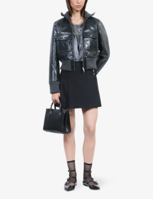 THE KOOPLES: Funnel-neck ribbed-trim leather jacket