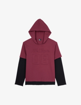 Shop The Kooples Mens Burgundy Long-sleeve Hooded Cotton-jersey T-shirt