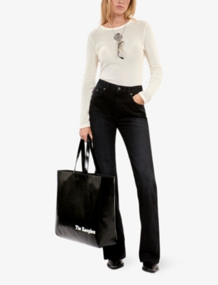 Shop The Kooples Womens  Regular-fit Flared-leg High-rise Stretch-denim Jeans In Black Washed