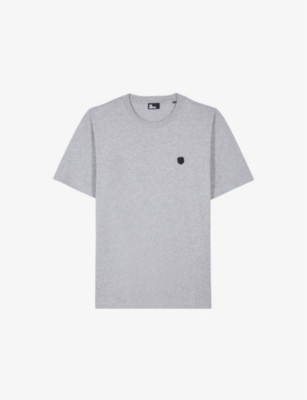 Shop The Kooples Mens Blazon-patch Marl-pattern Cotton-jersey T-shirt Grey Melange