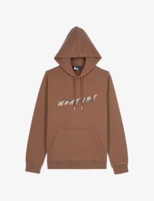 Shop The Kooples Mens Brown Slogan-print Relaxed-fit Cotton Hoody