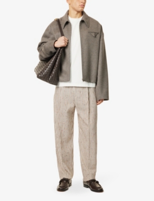 Bottega Veneta Mens  Stripe-pattern Straight-leg Regular-fit Woven Trousers In Talc Loam