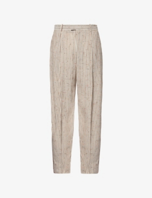 Bottega Veneta Mens  Stripe-pattern Straight-leg Regular-fit Woven Trousers In Talc Loam