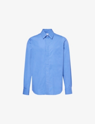 Mens Bottega Veneta Spread-Collar Brand-Embroidery Cotton Shirt