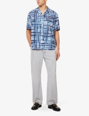 Bottega Veneta Printed Check Bowling Shirt In Chalk Eclipse