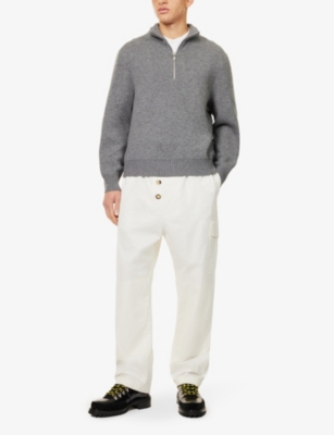 Bottega Veneta Mens Frosting Drawstring-waistband Flap-pocket Straight-leg Relaxed-fit Cotton Trousers In Frosting