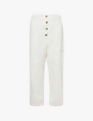 Bottega Veneta Mens Frosting Drawstring-waistband Flap-pocket Straight-leg Relaxed-fit Cotton Trousers In Frosting