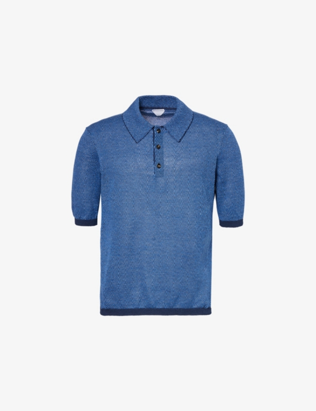 Chevron-print short-sleeves regular-fit linen and cotton-blend polo shirt