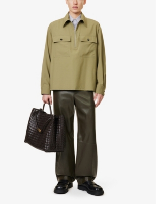 Bottega Veneta Mens Algae Two-buttoned-pockets Long-sleeves Relaxed-fit Wool Shirt In Algae