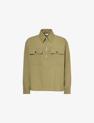 Bottega Veneta Mens Algae Two-buttoned-pockets Long-sleeves Relaxed-fit Wool Shirt In Algae