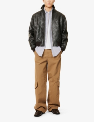 BOTTEGA VENETA: Intrecciato stand-collar regular-fit leather jacket