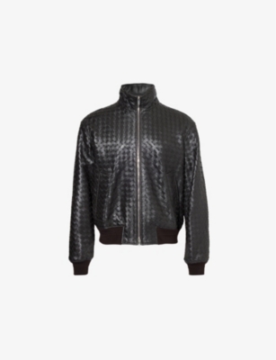 BOTTEGA VENETA: Intrecciato stand-collar regular-fit leather jacket