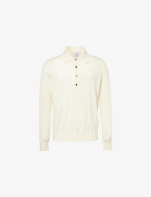 BOTTEGA VENETA: Logo-embroidered long-sleeve fine-cashmere polo shirt