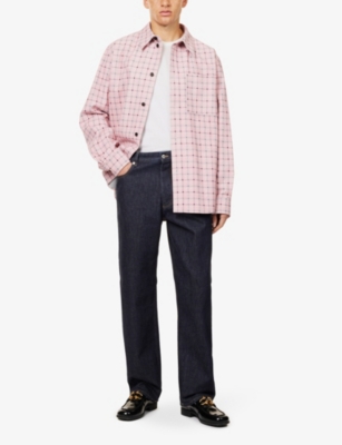 Bottega Veneta Men Printed Leather Shirt In Pale Pink/grey