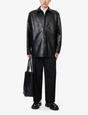 BOTTEGA VENETA: Intrecciato long-sleeves relaxed-fit leather shirt