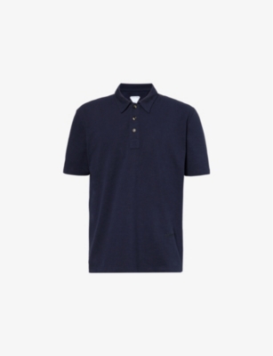 Bottega Veneta Blue Polo With Classic Collar And Embroidered Logo On The Front In Tone On Tone Cotto In Abyss Melange