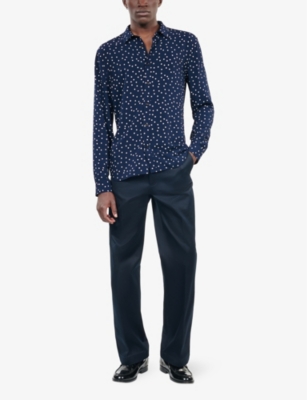 Shop The Kooples Mens Polka-dot Print Woven Shirt Dark Navy-ecru