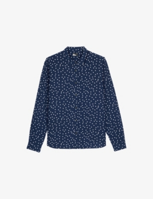 Shop The Kooples Mens Polka-dot Print Woven Shirt Dark Navy-ecru