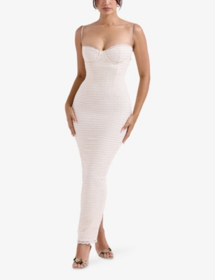 HOUSE OF CB: Elinor frill-lace crochet-knit midi dress