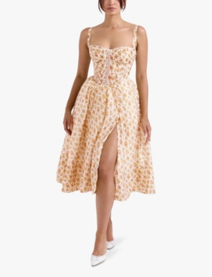 HOUSE OF CB: Kelly floral-print corset midi dress