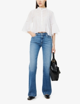 PAIGE WOMENS WINGS LEENAH SLIM-FIT WIDE-LEG STRETCH-DENIM JEANS 