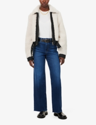 PAIGE WOMENS SONICA ANESSA RAW-CUFF STRAIGHT-LEG STRETCH-DENIM JEANS 