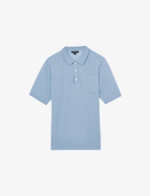 Reiss Mens Mid Blue Nelson Short-sleeved Knitted Polo Shirt