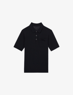 Reiss Mens Nelson Short-sleeved Knitted Polo Shirt Navy