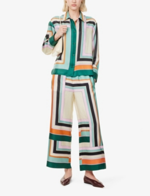 WEEKEND MAX MARA: Ottavo Striped-Print Wide-Leg High-Rise Silk Trouser