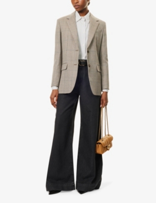Weekend Max Mara Omens  Burgos Single-breasted Check-pattern Wool Blazer In Biscuit