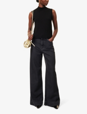 Shop Weekend Max Mara Omens Black Vega High-rise Wide-leg Denim Jeans