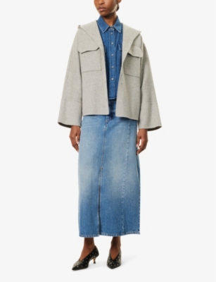 WEEKEND MAX MARA OMENS BUSSOLA HOODED SHORT WOOL-BLEND COAT LIGHT GREY 
