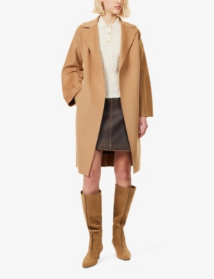 Weekend Max Mara Omens Camel Civada Self-tie Wool-blend Coat In Camel