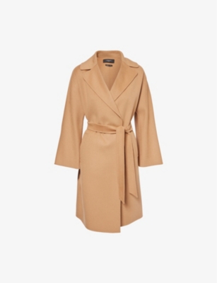 Weekend Max Mara Omens Camel Civada Self-tie Wool-blend Coat In Camel