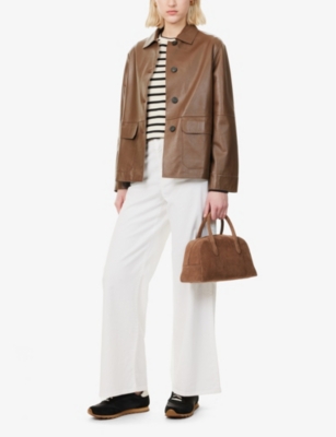 WEEKEND MAX MARA OMENS MEDINA BRAND-PATCH WIDE-LEG HIGH-RISE STRETCH-DENIM JEANS WHITE 