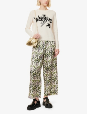 Weekend Max Mara Eusebio Trousers In Printed Silk Twill In Green