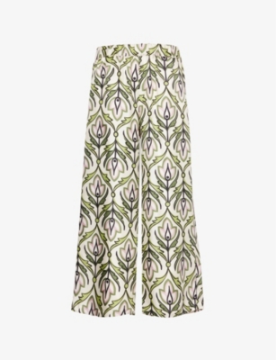 Weekend Max Mara Eusebio Trousers In Printed Silk Twill In Green