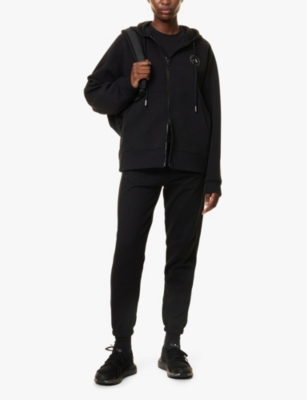 ADIDAS BY STELLA MCCARTNEY WOMENS LOGO-PRINT ZIP-FRONT ORGANIC-COTTON AND RECYCLED-POLYESTER BLEND JERSEY HOODY BLACK 