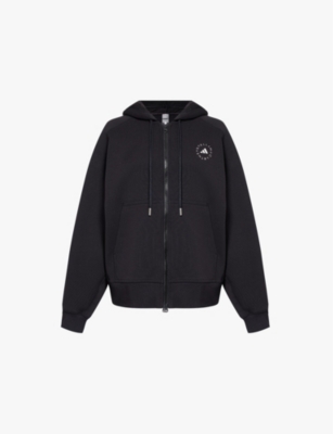 ADIDAS BY STELLA MCCARTNEY: Logo-print zip-front organic-cotton and recycled-polyester blend jersey hoody