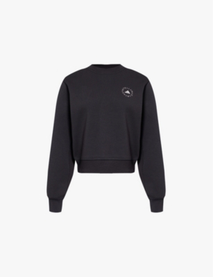 Adidas By Stella Mccartney Logo-print Organic-cotton Sweatshirt In Black