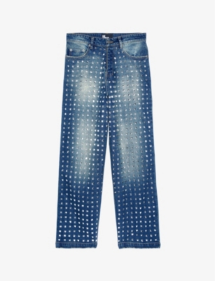 Shop The Kooples Womens Stud-embellished Relaxed-fit High-rise Stretch-denim Jeans Blue Electric