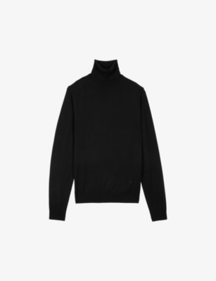 The Kooples Mens Black Roll-neck Long-sleeve Knitted Wool Jumper In Black