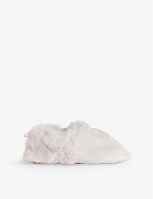 H&M ADORABLES WHITE DUSTY LIGHT KIDS' FAUX-FUR SLIPPERS 