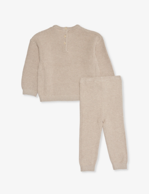 Long-sleeved cotton-knit top and trouser set 0-36 months