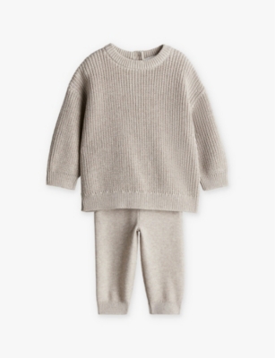 H&m Adorables Kids' Long-sleeved Cotton-knit Top And Trouser Set 0-36 M In Mole