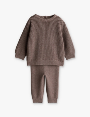 H&m Adorables Kids' Long-sleeved Cotton-knit Top And Trouser Set 0-36 Month In Mole