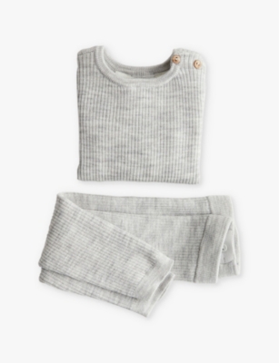 H&m Adorables Ribbed Wool Top And Trouser Set 4-36 M In Grey